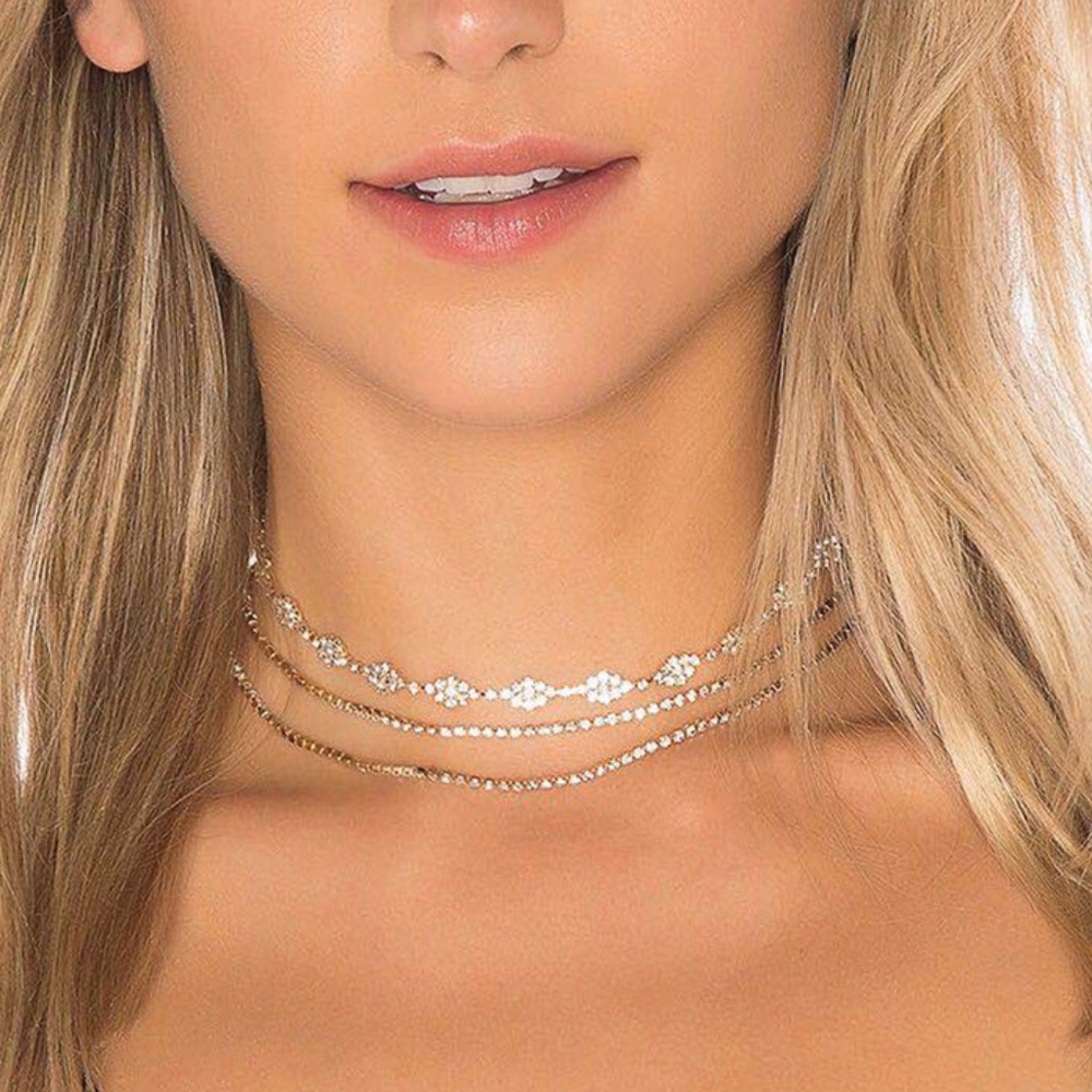 Brilliant Rhinestone Gold Multi layer Necklace